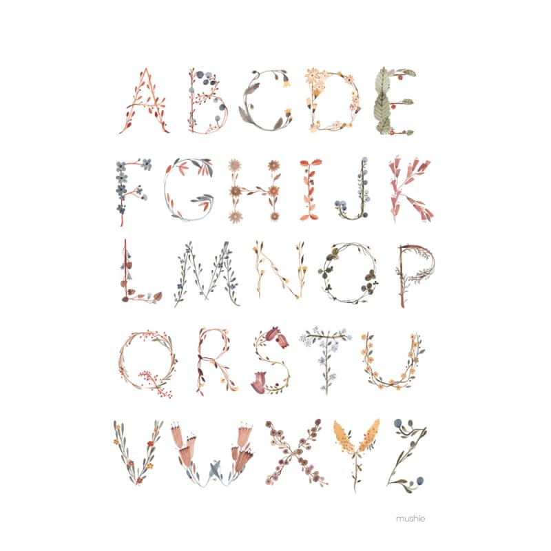 Hvid Alfabet Plakat 50x70 cm - Mushie Design