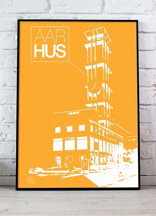 Aarhus Plakat med Rådhustårnet – Ikonisk Gult Design