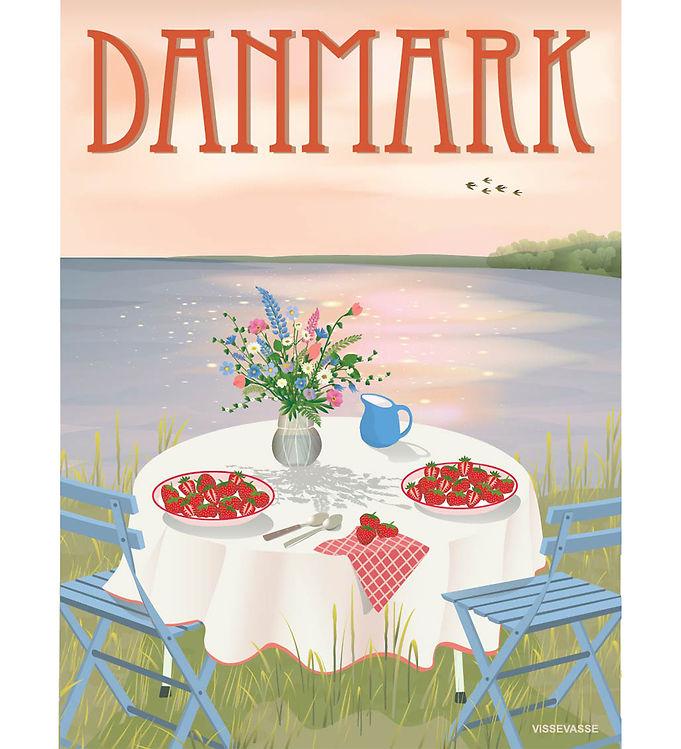 Vissevasse Plakat 50x70 – Danmark med Jordbærmotiv
