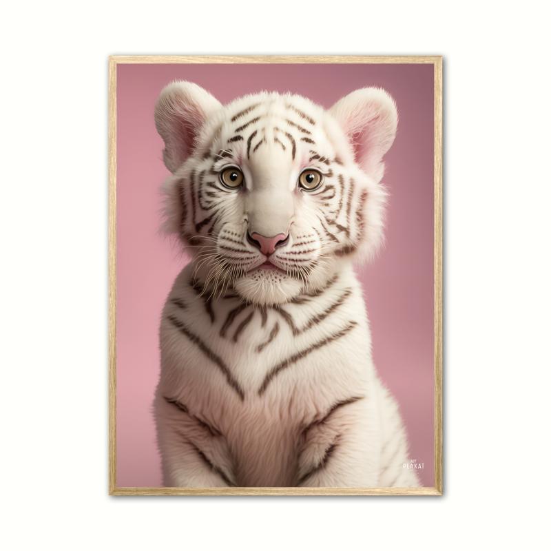 Albino Bengalsk Tiger Plakat – Pink 50x70 cm til hjemmet