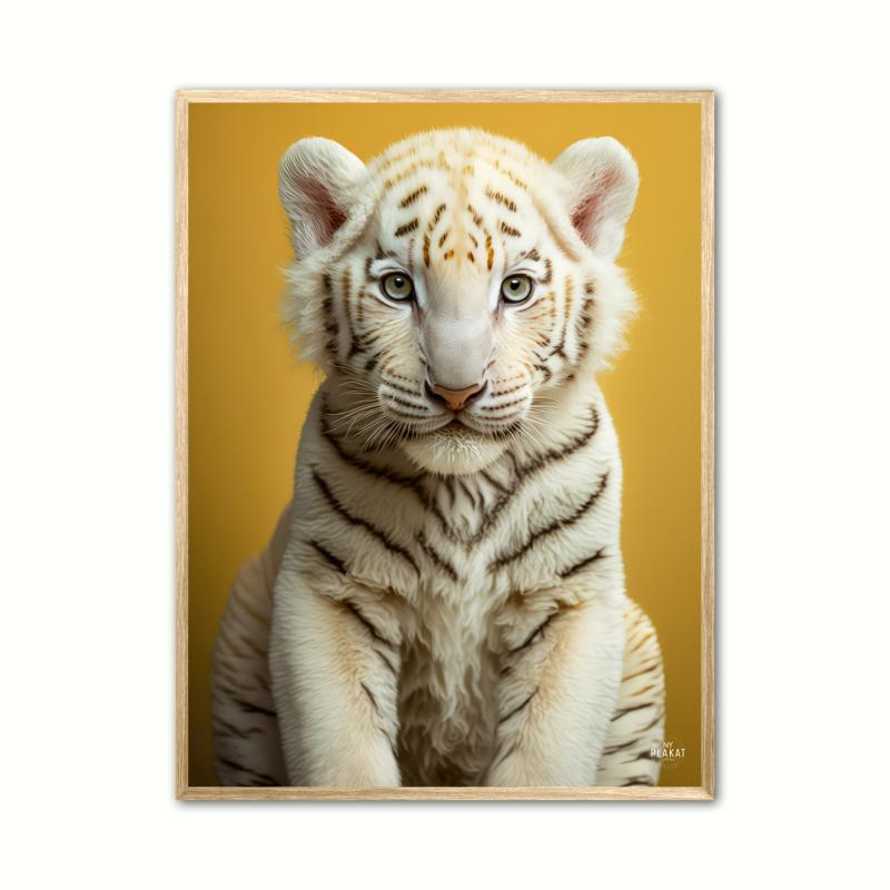 Albino Bengalsk Tiger Plakat - Guld B2 50x70 cm