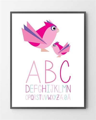 Lærerig Pink Alfabetplakat til Børneværelset - Limited Edition