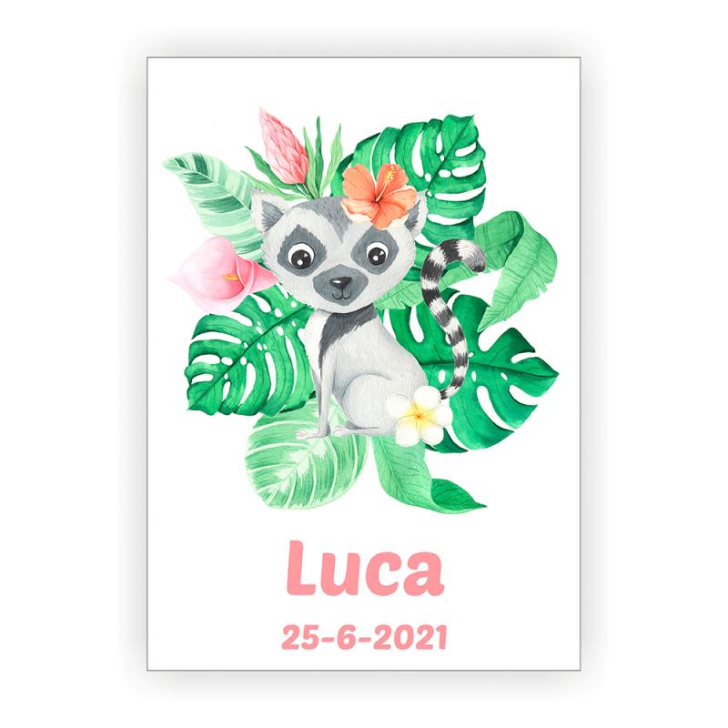 Sød Lemurplakat med Navn til Børneværelset - Personlig Gave