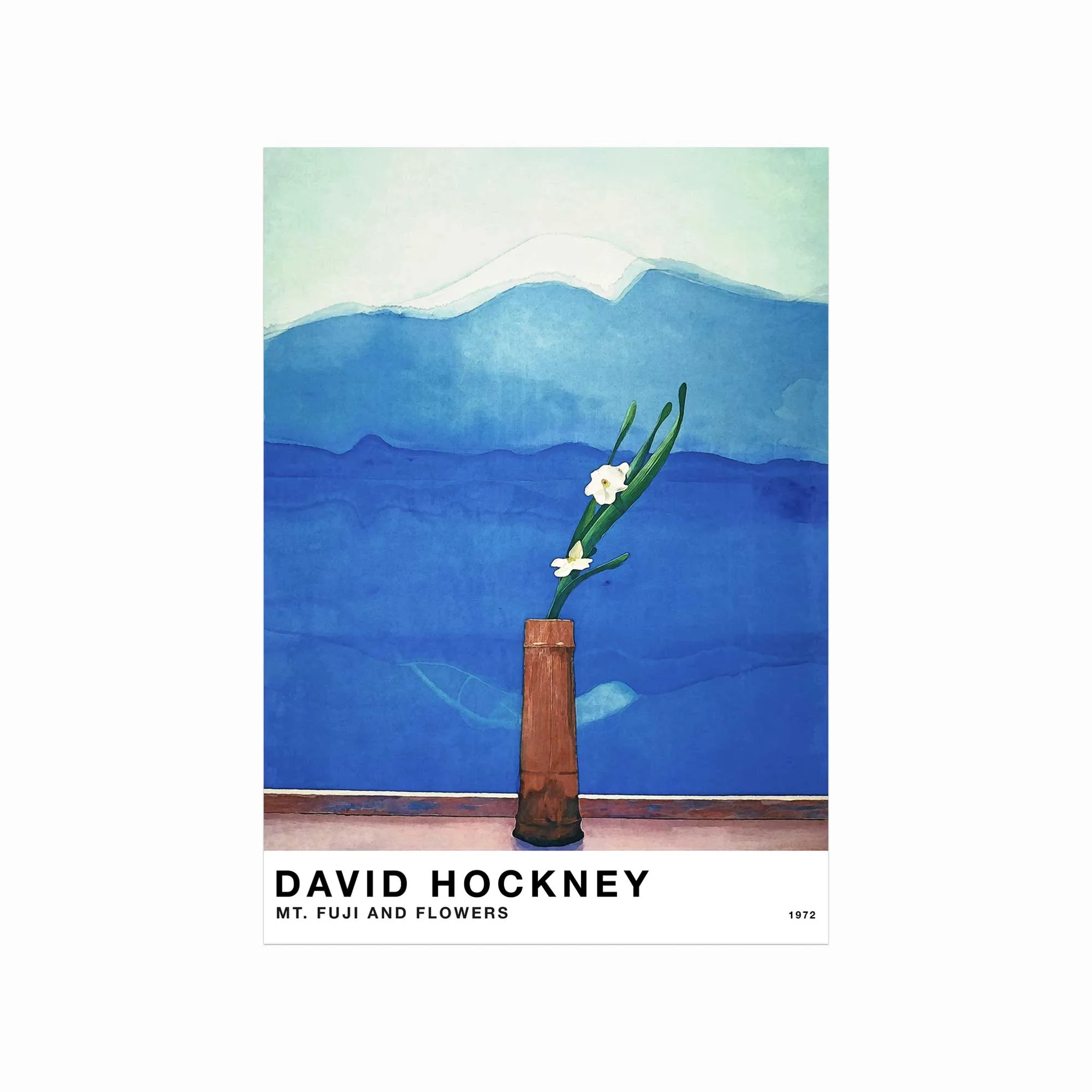 David Hockney Plakat: Mount Fuji og Blomster - Kunstplakat