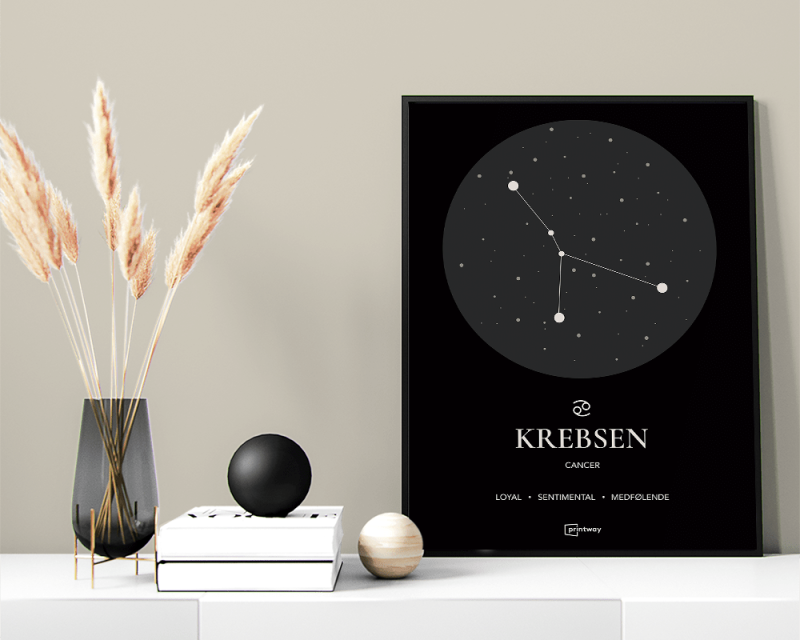 Krebsen Stjernetegn Plakat i Sort - Minimalistisk Design