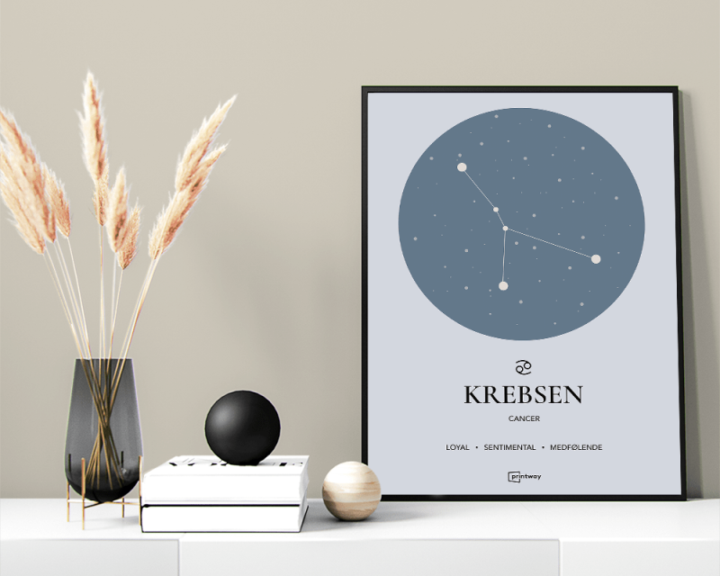 Krebsen Stjernetegn Plakat – Havblå Minimalistisk Design