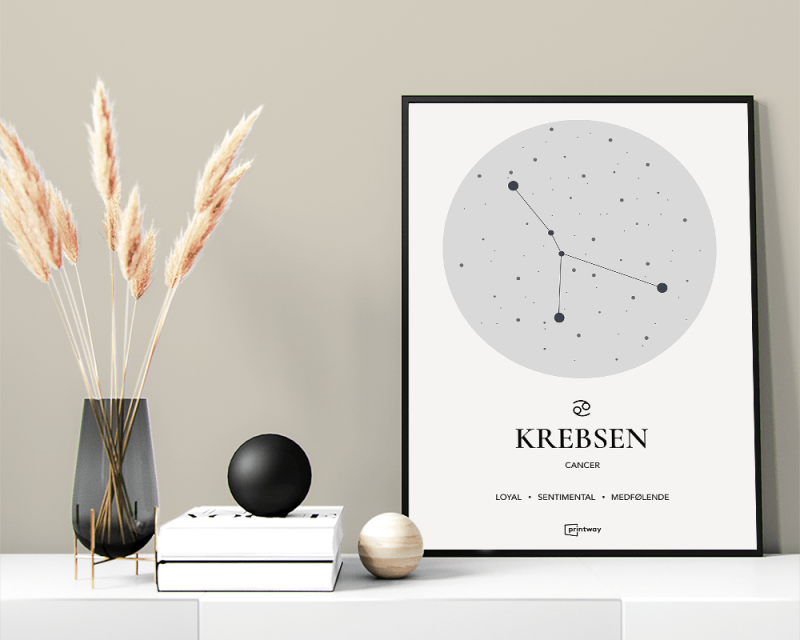 Krebsen Stjernetegn Plakat - Minimalistisk Hvid Design