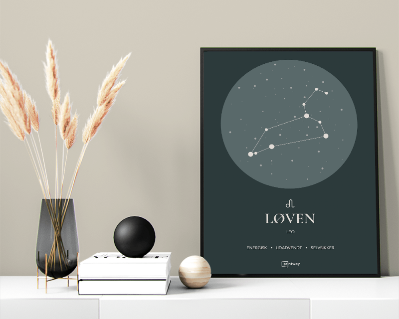 Løven Stjernetegn Plakat – Skovgrøn Minimalisme til Hjemmet
