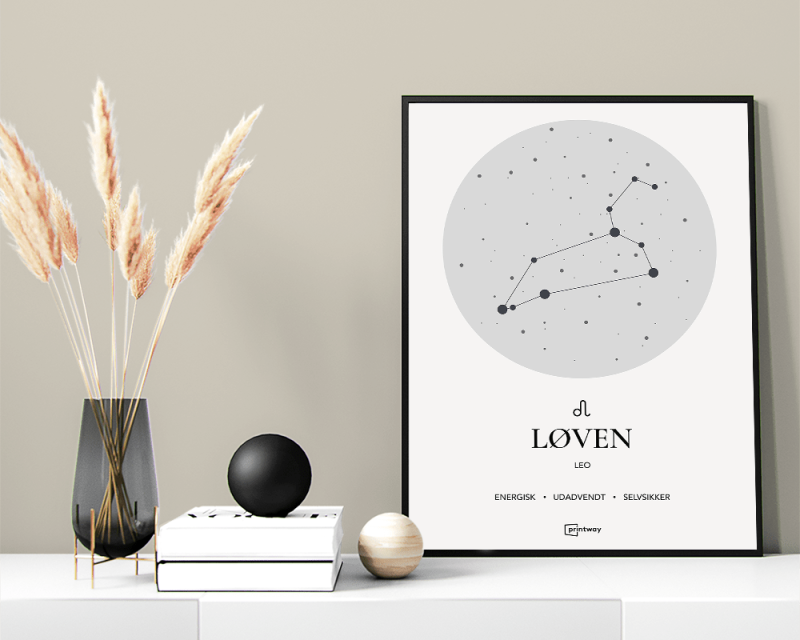 Løven Stjernetegn Plakat - Minimalistisk Hjemmedekor i Hvid