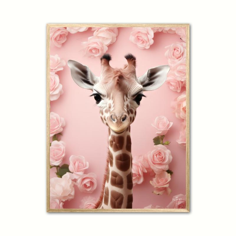 Giraffens Lyserøde Blomstermagi Plakat – Nyhed!