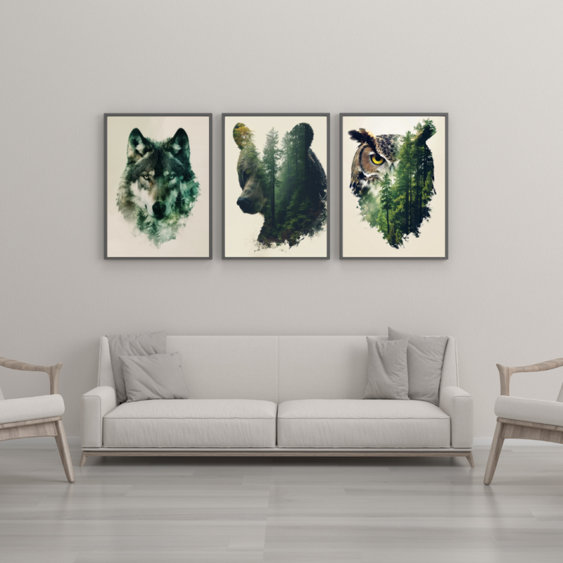 A4 Plakat med Dyrehoveder fra Skoven – Nyhed til Dit Hjem