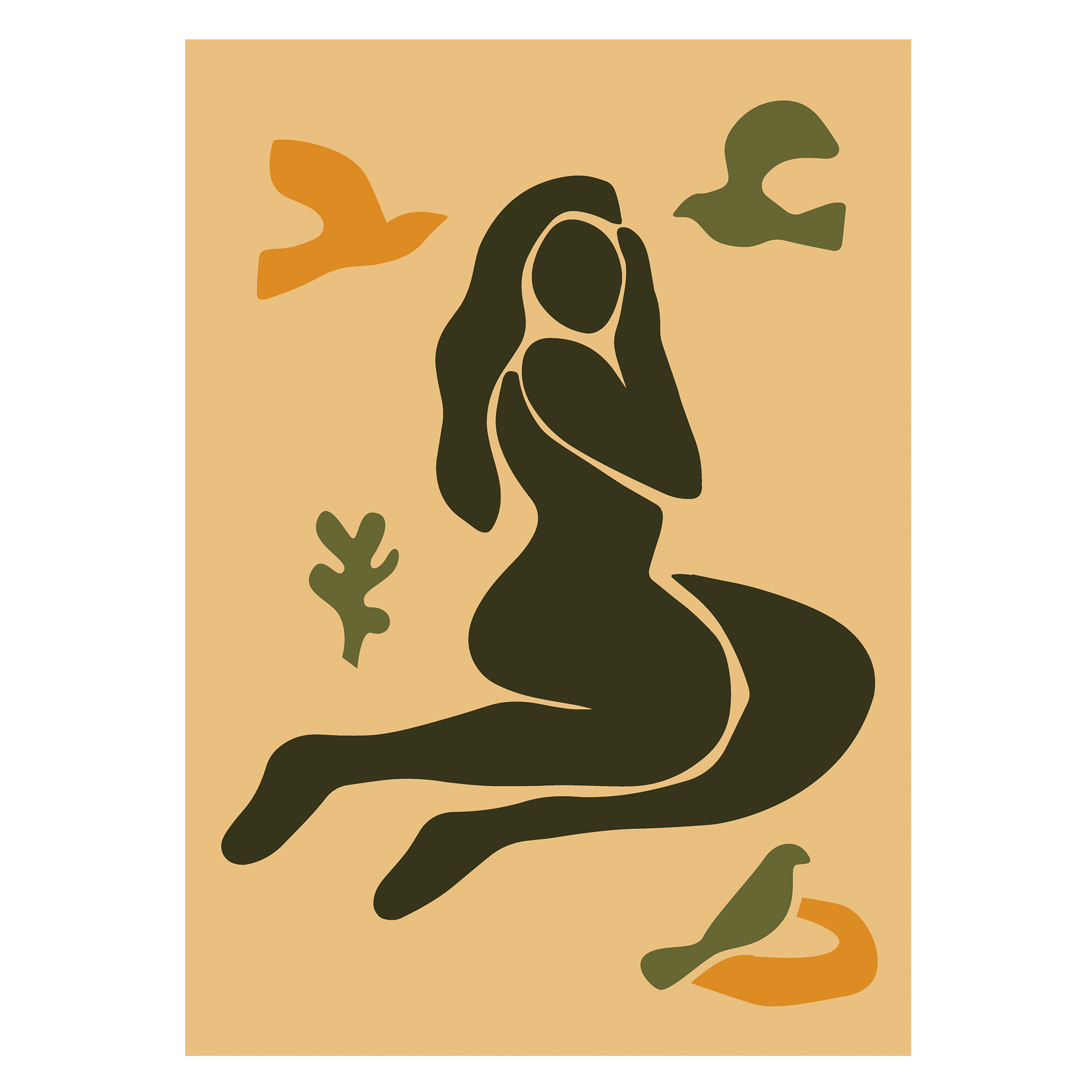 Plakat Quotsilhuet Med Fuglequot Gul. 50 70 . - Naga Plakater