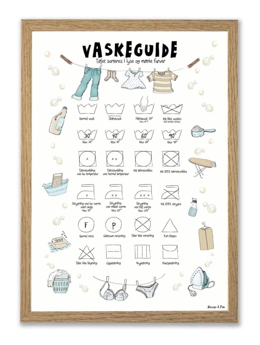 Håndtegnet Vaskeguide A3 Plakat – Stilfuld Vejledning til Hjemmet