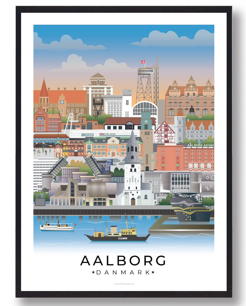 Hvid Aalborg Plakat Med Kant Nyhed Størrelse: 70x100cm - Plakatdyr Plakater