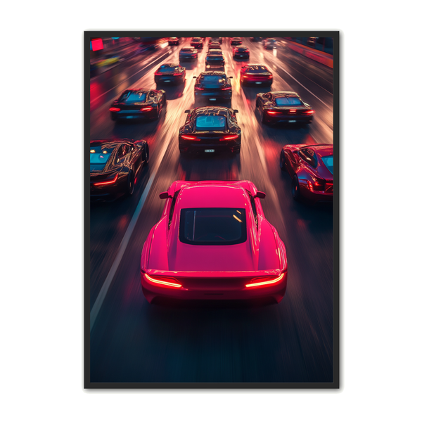 Pink Bil Plakat Byens Strømmende Trafik - Plakat Portalen Plakater