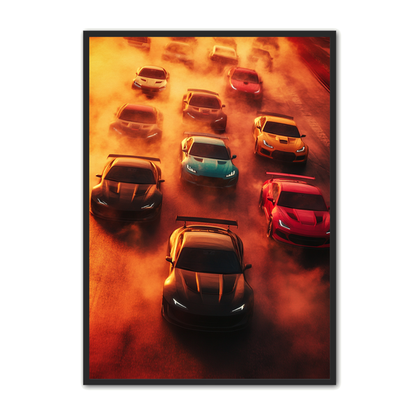 Bil Plakat Racerbiler Solnedgang - Plakat Portalen Plakater