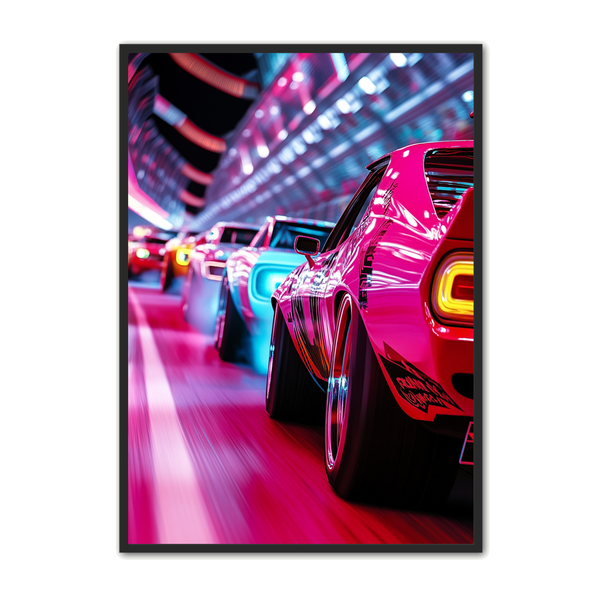 Bil Plakat Retro Løb Neon - Plakat Portalen Plakater