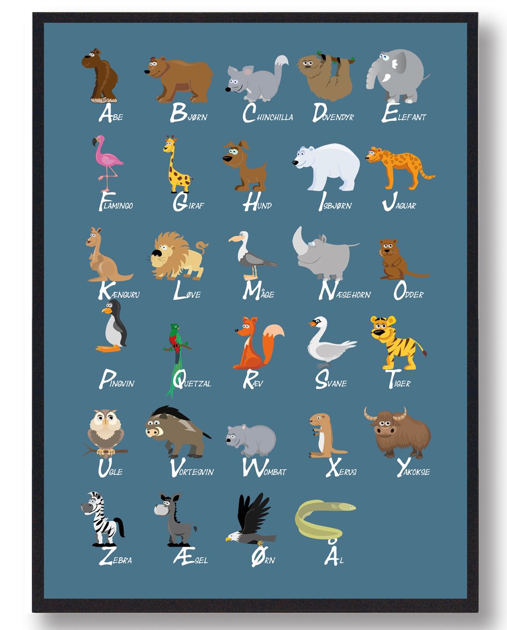 50x70cm (b2)) Blå Abc Plakat Størrelse: 50x70cm - Plakatdyr Plakater