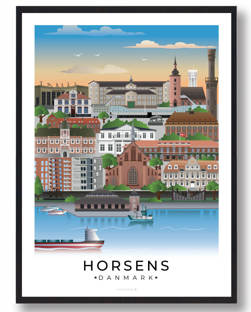 Hvid Horsens Plakat Med Kant Nyhed Størrelse: 70x100cm - Plakatdyr Plakater