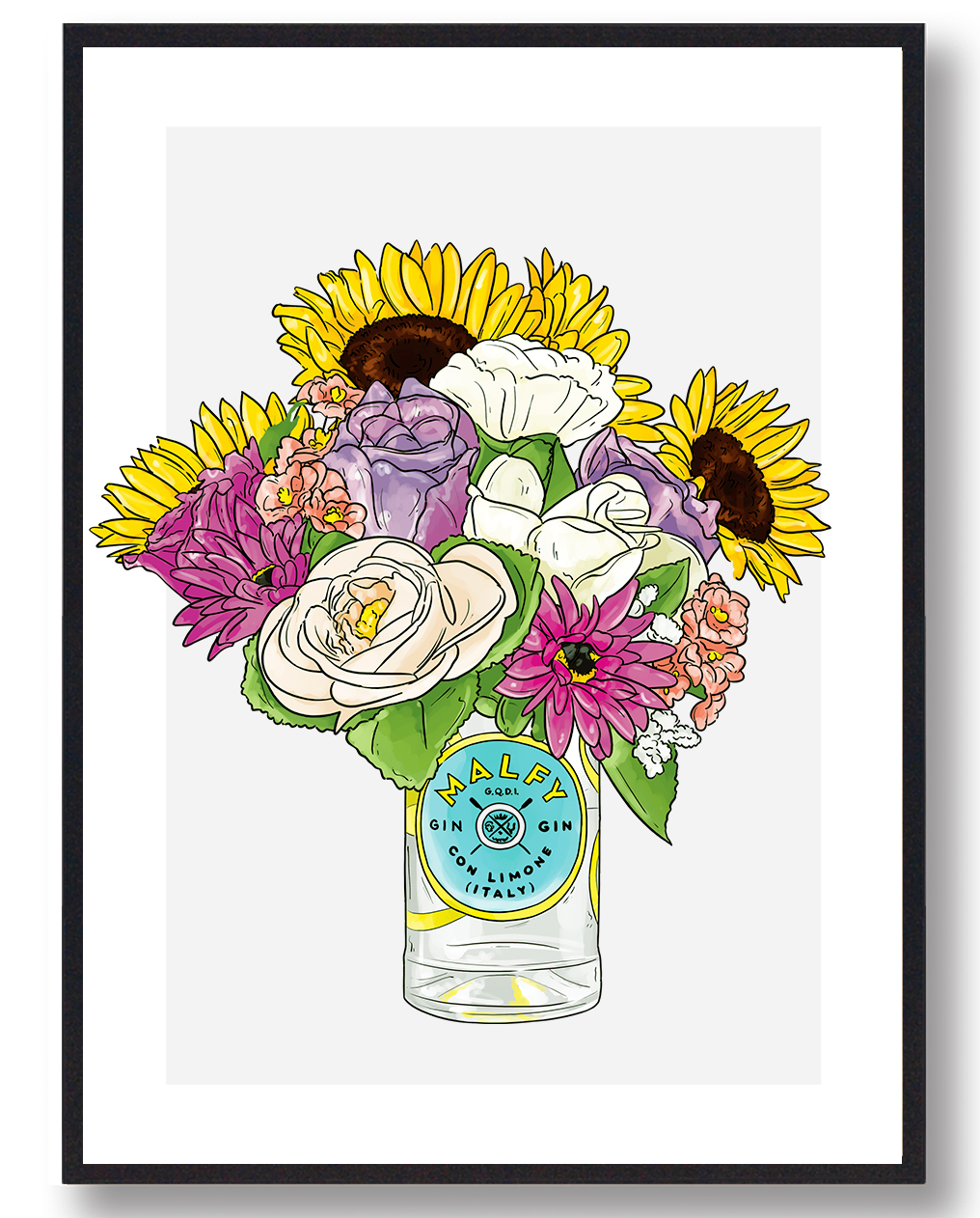 Blomster Malfy Gin Plakat Grå Størrelse: 30x40cm - Plakatdyr Plakater