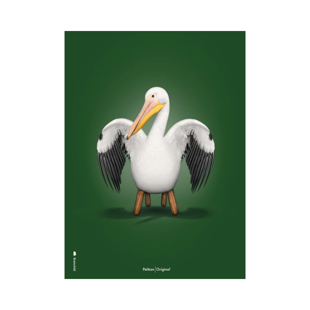 Grøn Plakat Med Pelikan Klassisk 50x70 - Brainchild Plakater