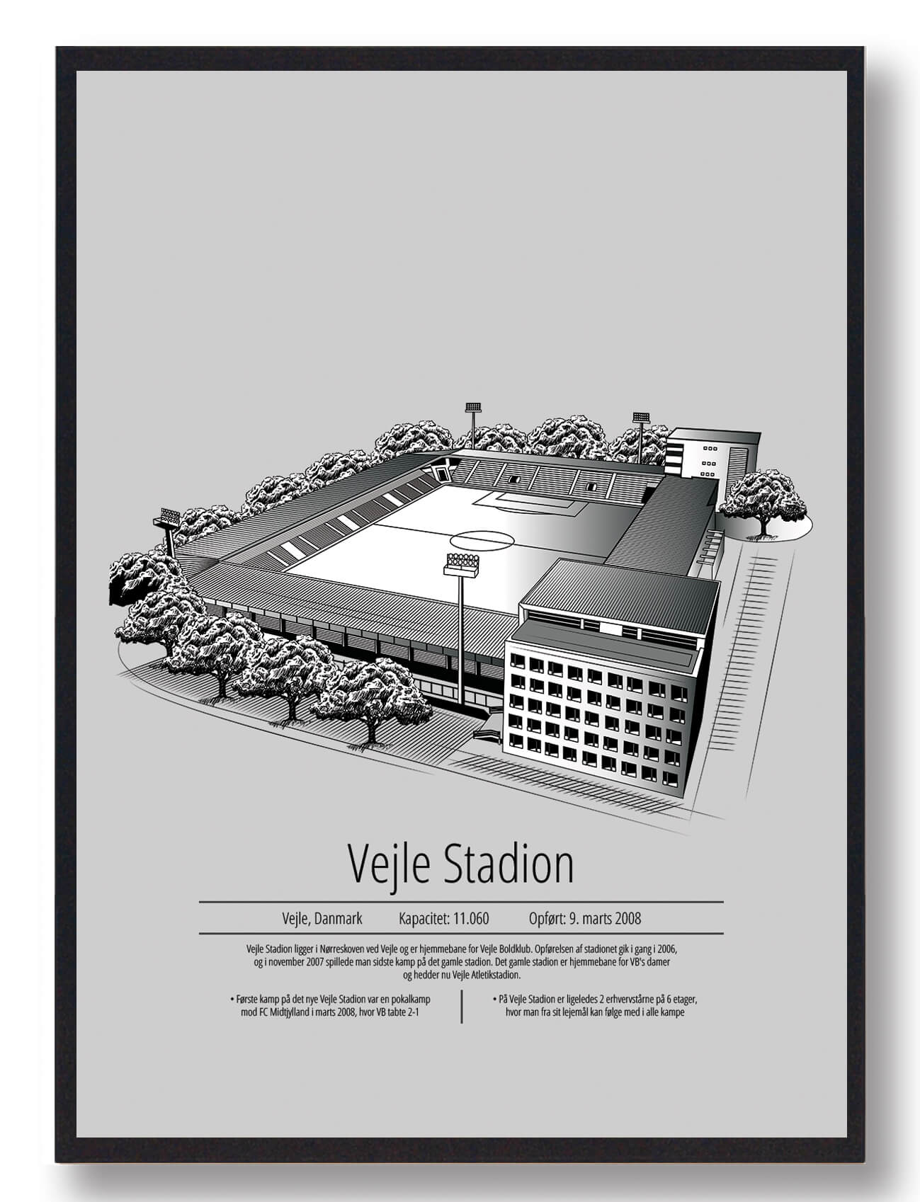 50x70cm (b2)) Vejle Stadion Grå Størrelse: 50x70cm - Plakatdyr Plakater
