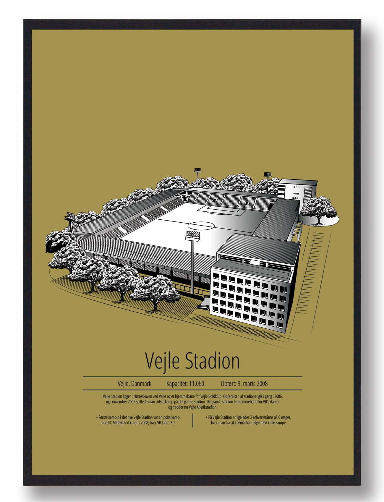 50x70cm (b2)) Vejle Stadion Gul Størrelse: 50x70cm - Plakatdyr Plakater