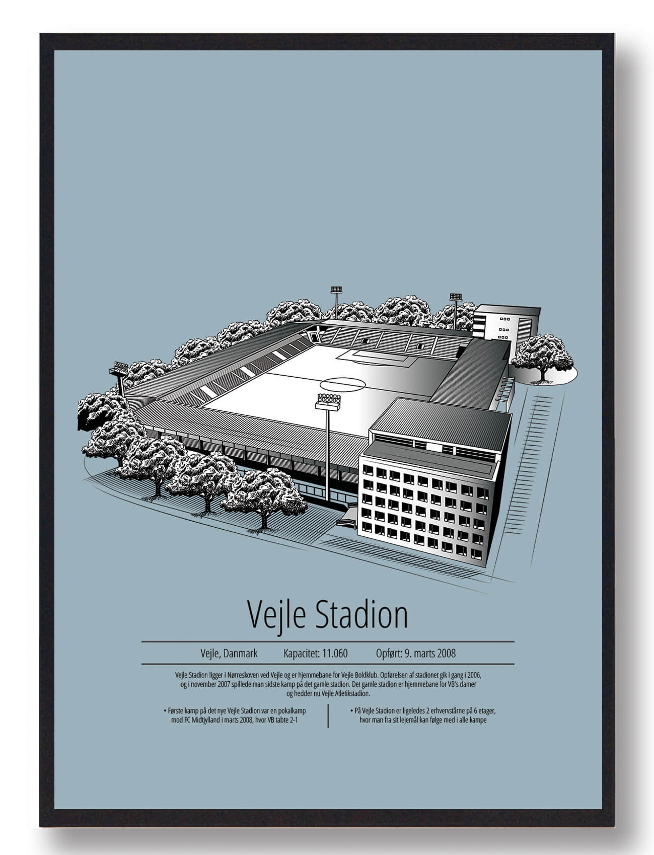 50x70cm (b2)) Vejle Stadion Lyseblå Størrelse: 50x70cm - Plakatdyr Plakater