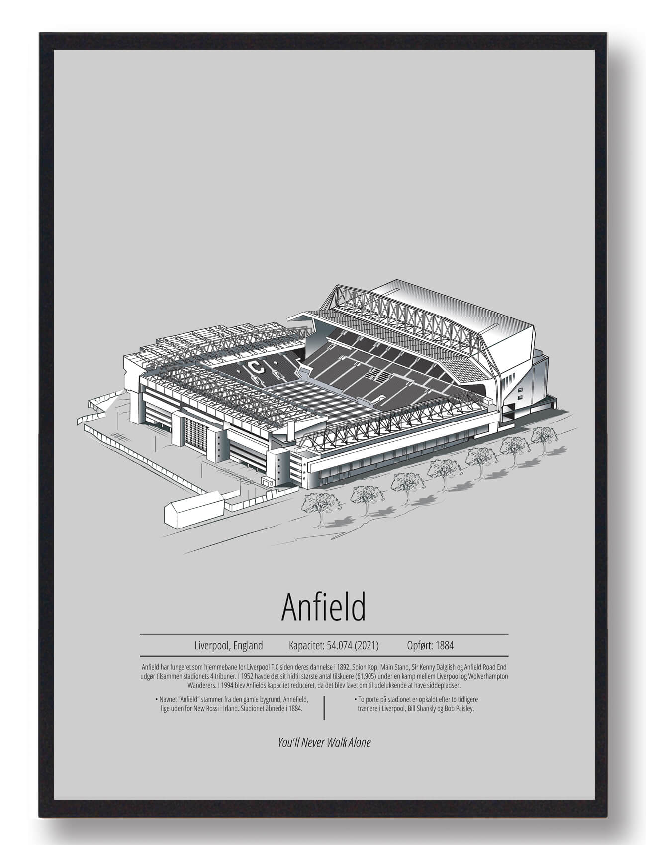 50x70cm (b2)) Anfield Liverpool Grå Størrelse: 50x70cm - Plakatdyr Plakater