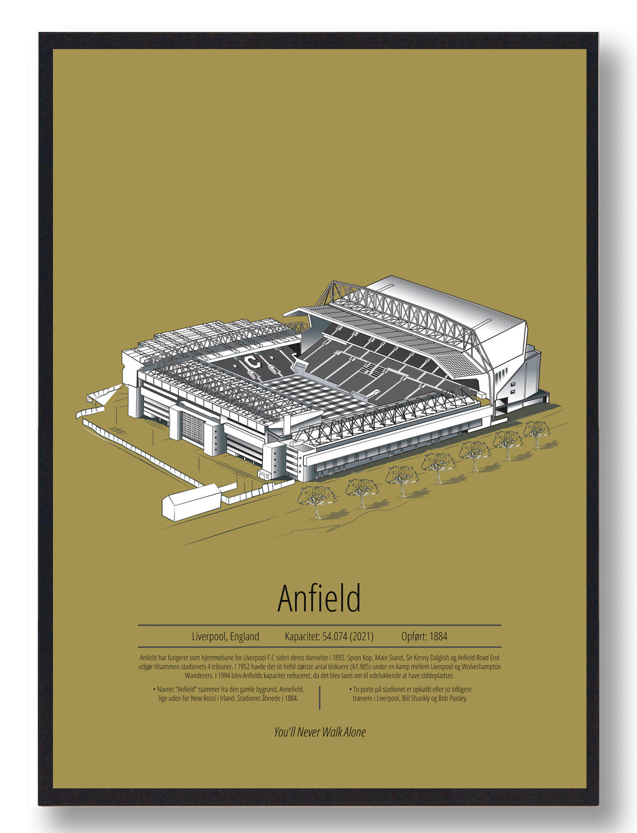 50x70cm (b2)) Anfield Liverpool Gul Størrelse: 50x70cm - Plakatdyr Plakater