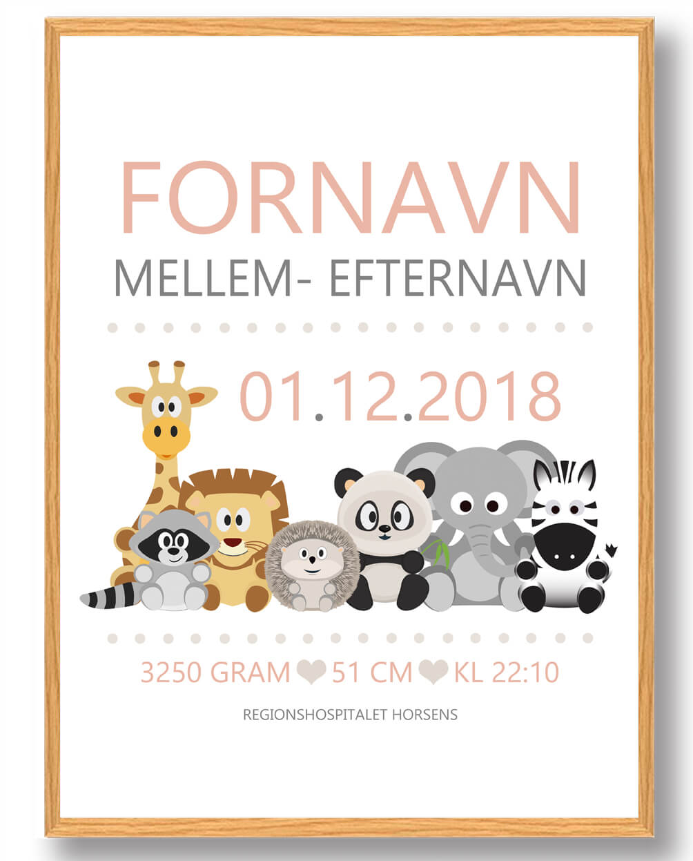 Fødselstavle Med Dyr Beige Plakat Størrelse: 30x40cm - Plakatdyr Plakater