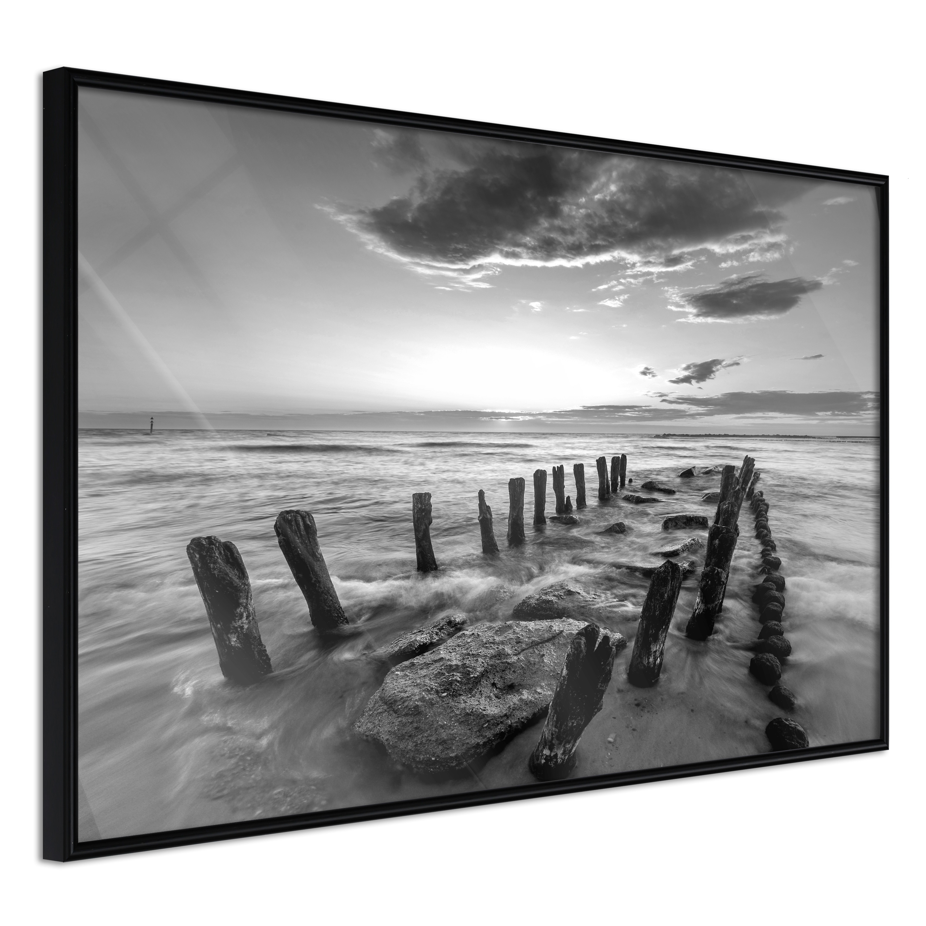 Artgeist Plakat Med Ramme Old Breakwater Guld Med Passepartout 60x40 - Artgeist Plakater  - 5901493646315