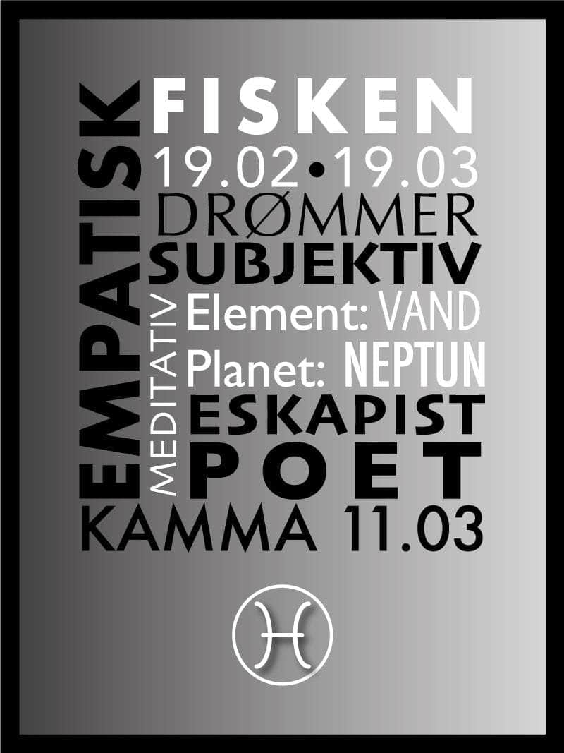 Fisken Stjernetegn Med Tekst Plakat - Egly Design Plakater