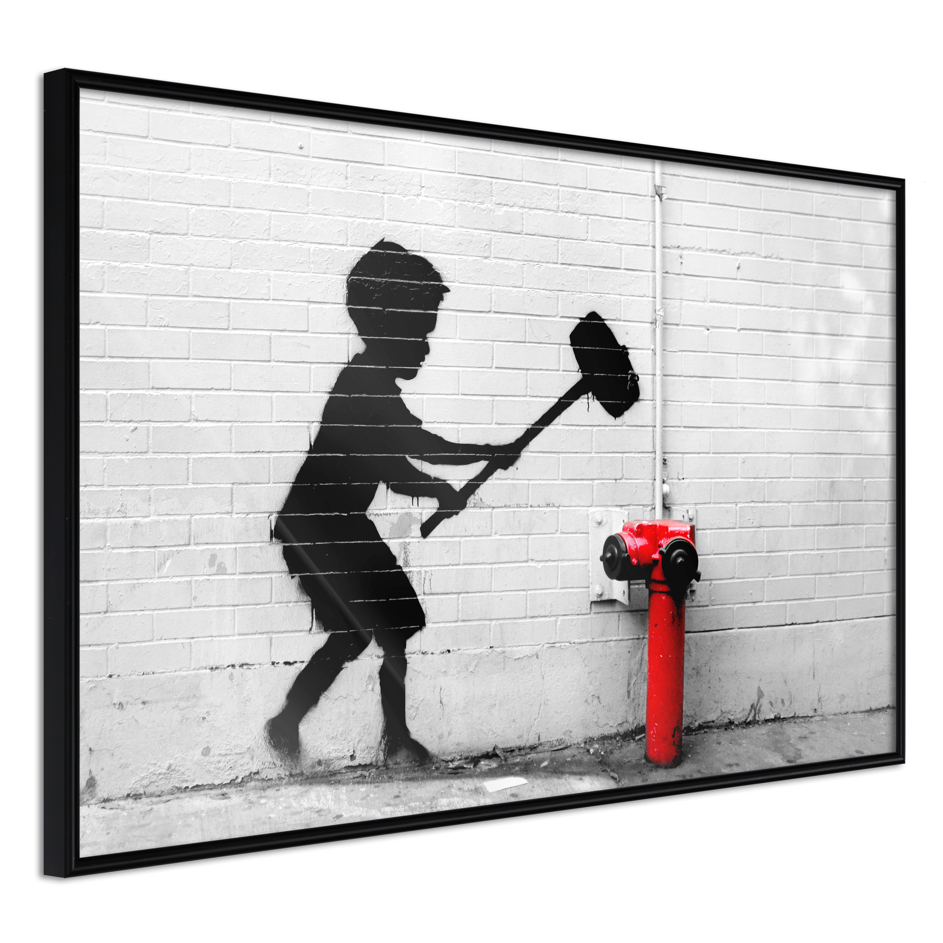 Artgeist Plakat Med Ramme Banksy: Hammer Boy Guld Med Passepartout 90x60 - Artgeist Plakater  - 5901493669772