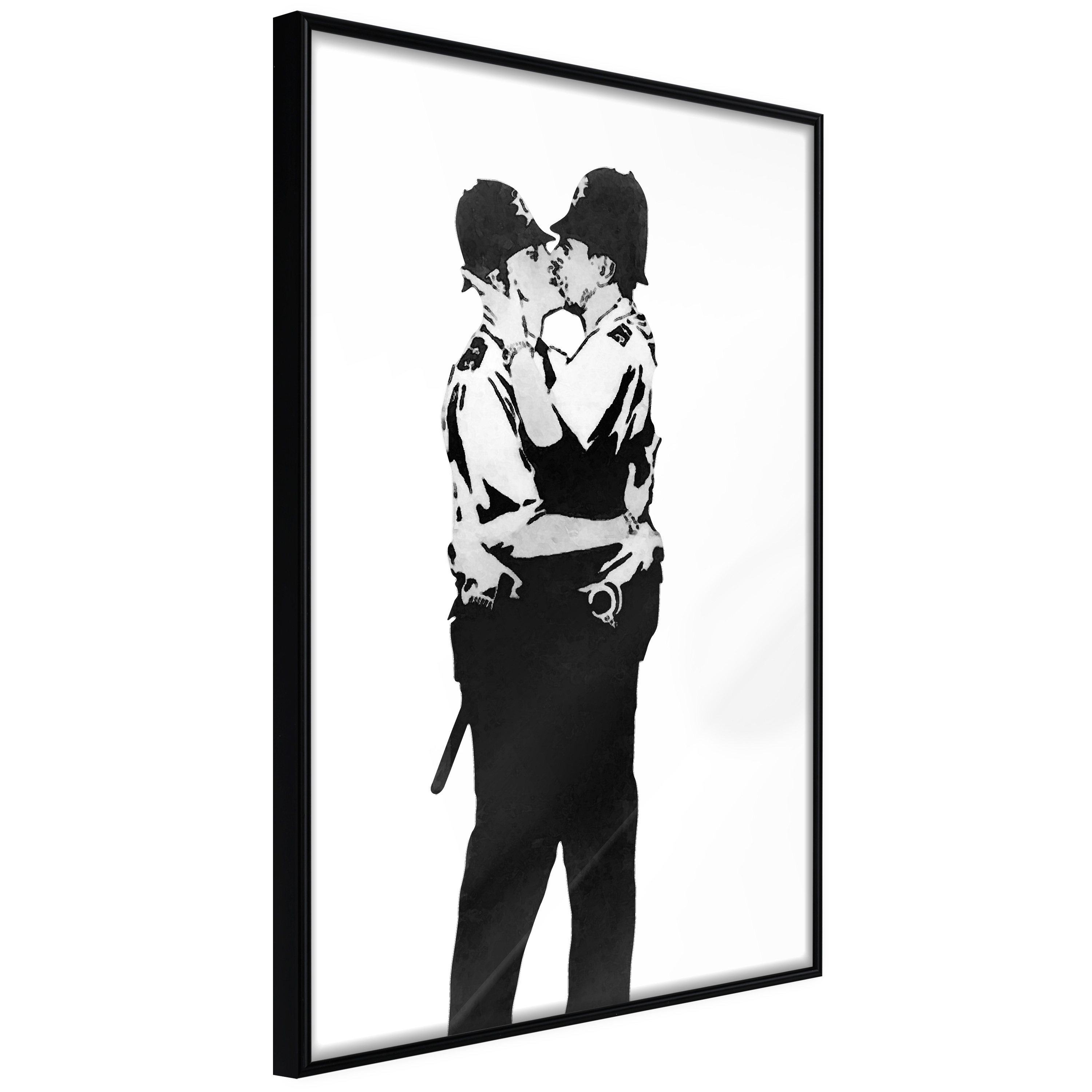 Sort Artgeist Plakat Med Ramme Banksy: Kissing Coppers Med Passepartout 30x45 - Artgeist Plakater  - 5904419733366