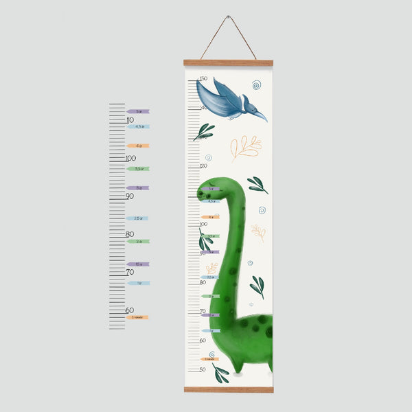 Grøn Lille Plakat Højdemåler Plakat Langhals Dinosaur & Fugl - Lille Plakat Plakater