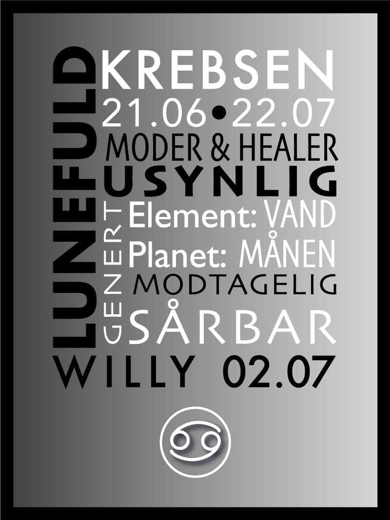 Krebsen Stjernetegn Med Tekst Plakat - Egly Design Plakater