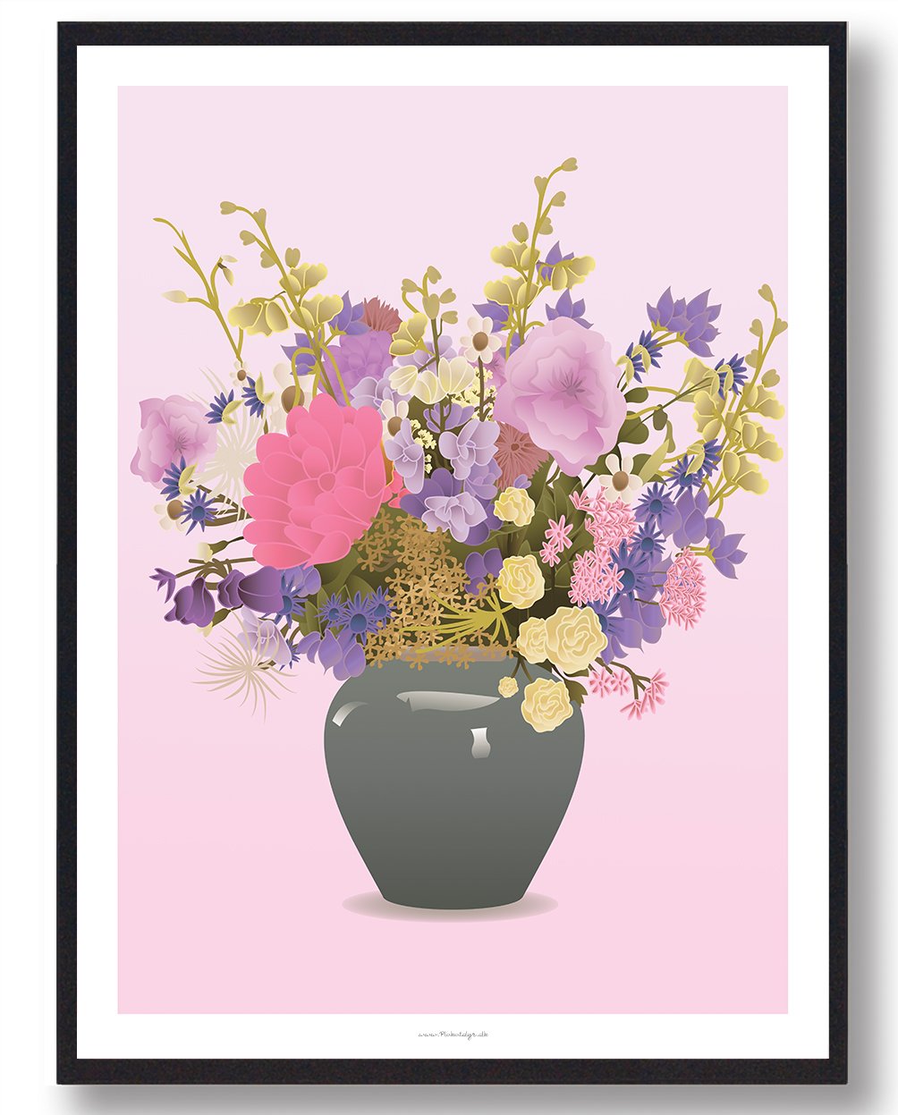 Buket Grå Vase Plakat Størrelse: 50x70cm - Plakatdyr Plakater