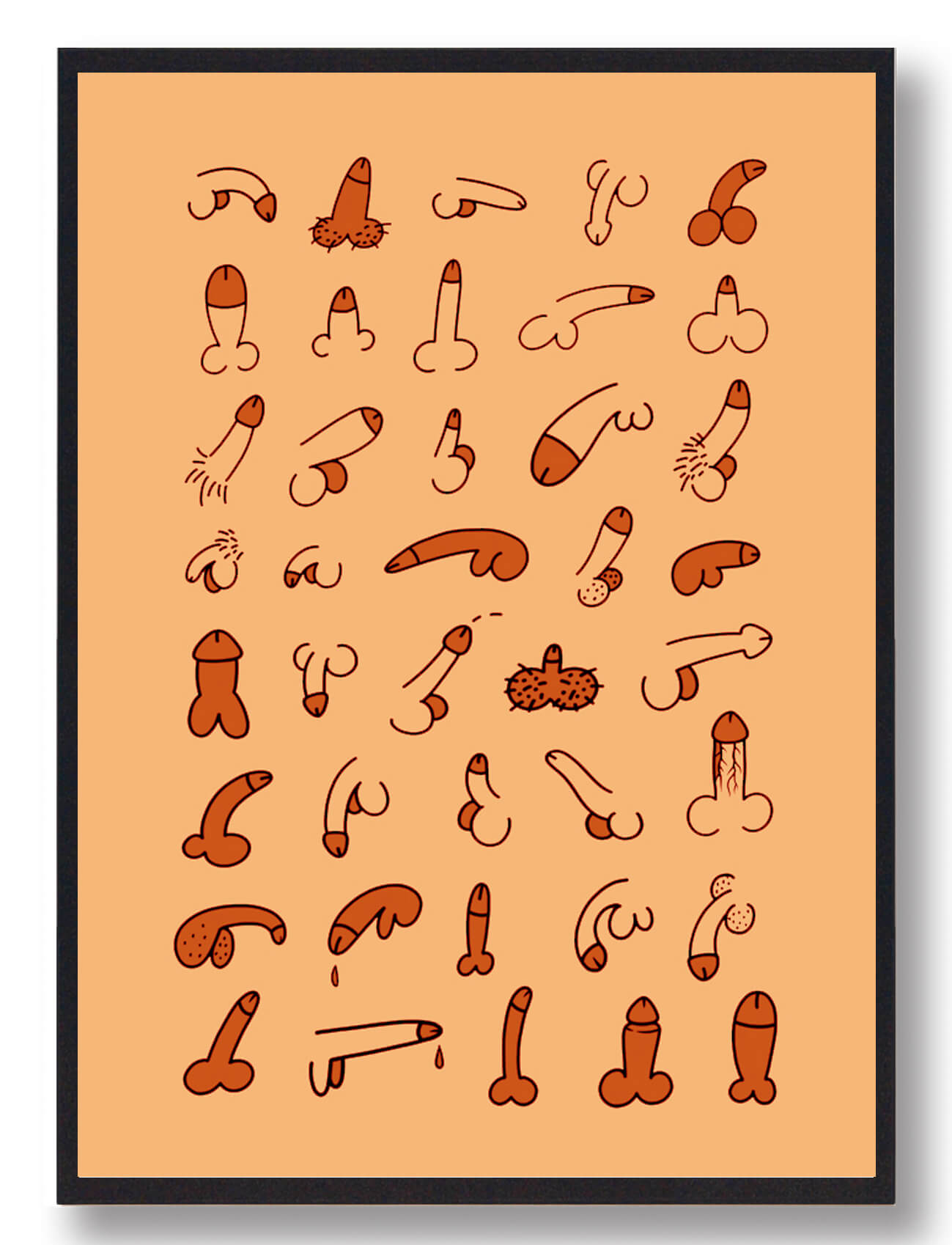 Forskellige Tissemænd Line Art Orange Plakat Størrelse: 30x40cm - Plakatdyr Plakater