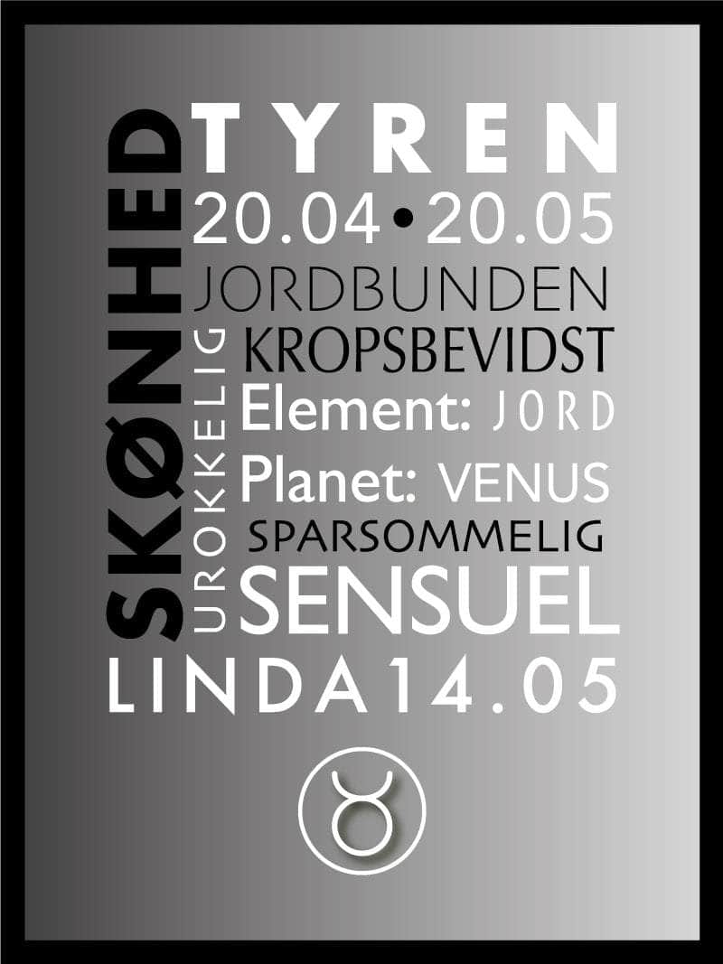 Tyren Stjernetegn Med Tekst Plakat - Egly Design Plakater