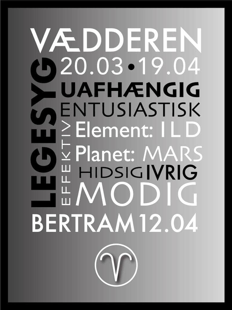 Vædderen Stjernetegn Med Tekst Plakat - Egly Design Plakater