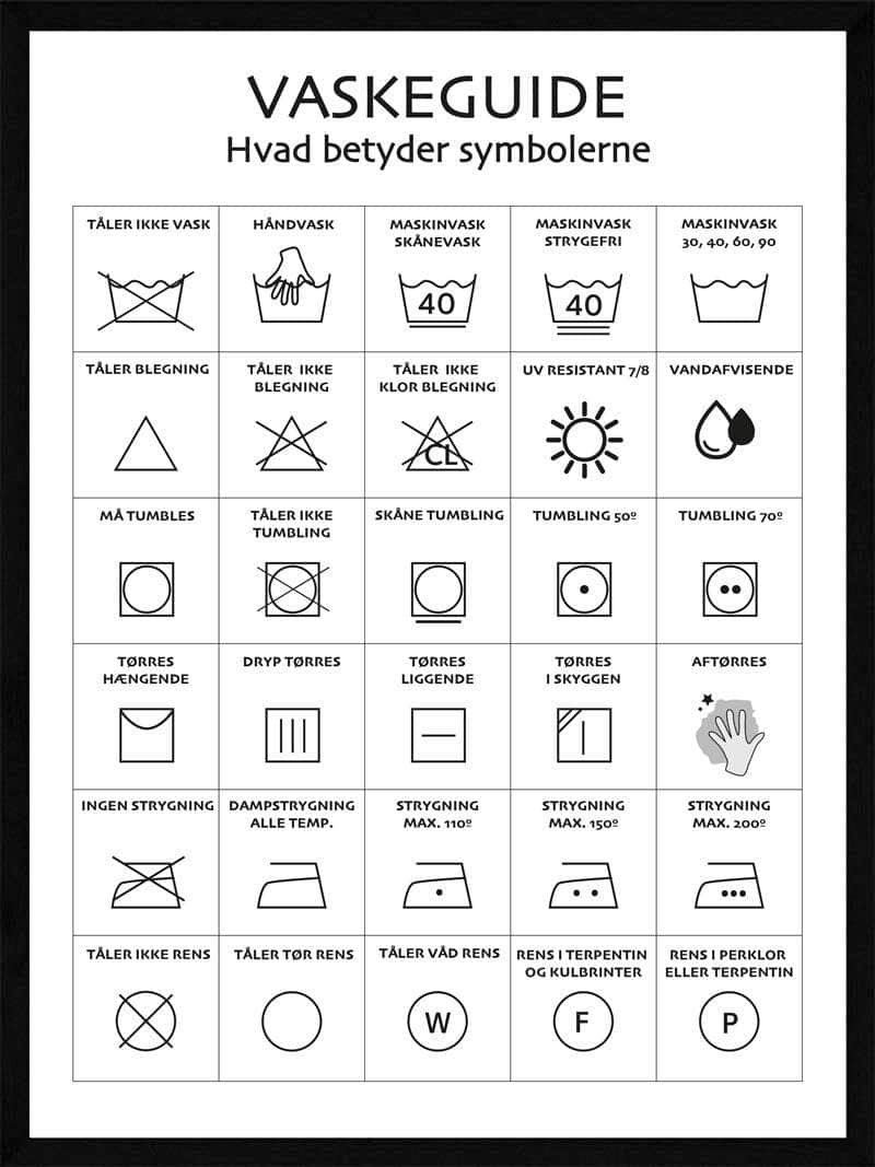 Hvid Vaskeguide Plakat - Egly Design Plakater