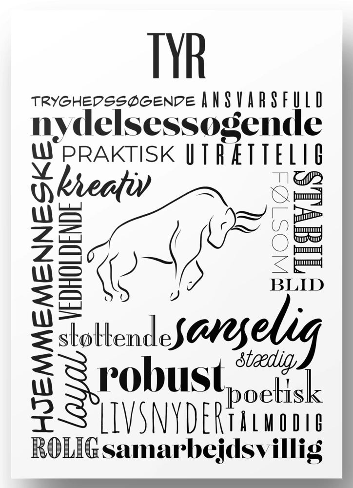 Plakat Tyr Håndtegnet Stjernetegns Citat - Plakater  - 5740040100364