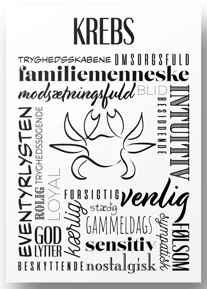 Plakat Krebs Håndtegnet Stjernetegns Citat - Plakater  - 5740040100456