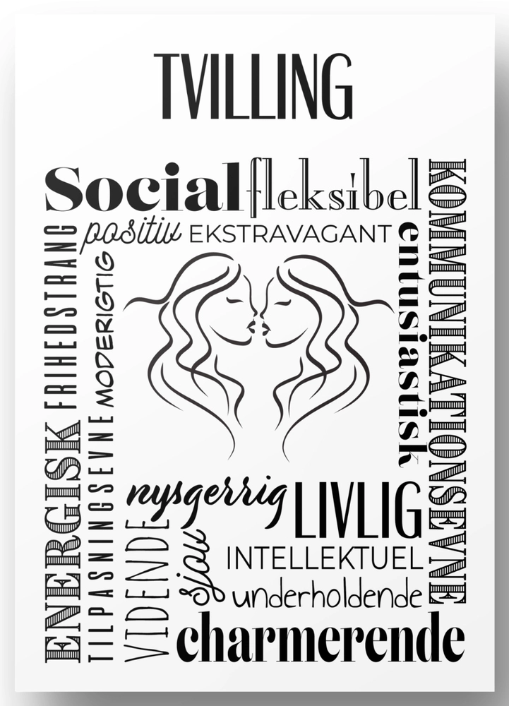 Plakat Tvilling Håndtegnet Stjernetegns Citat - Plakater  - 5740040100432