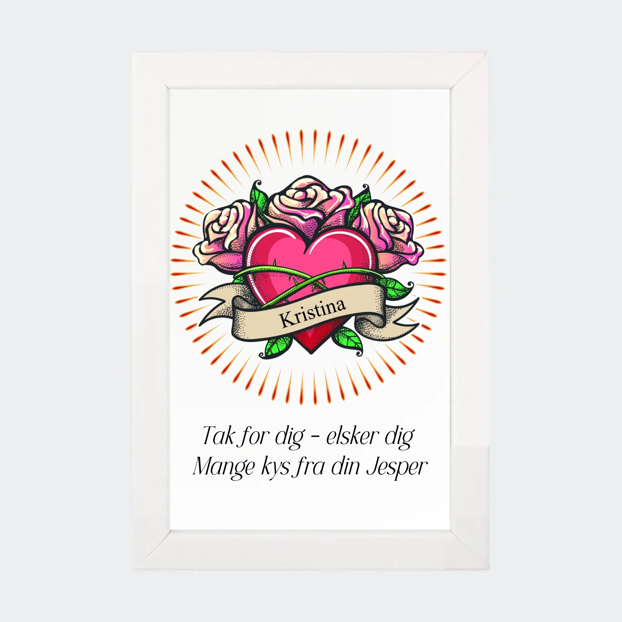 Hvid Plakat Hjerte Med Navn Tekst 10x15 - 123unik Plakater