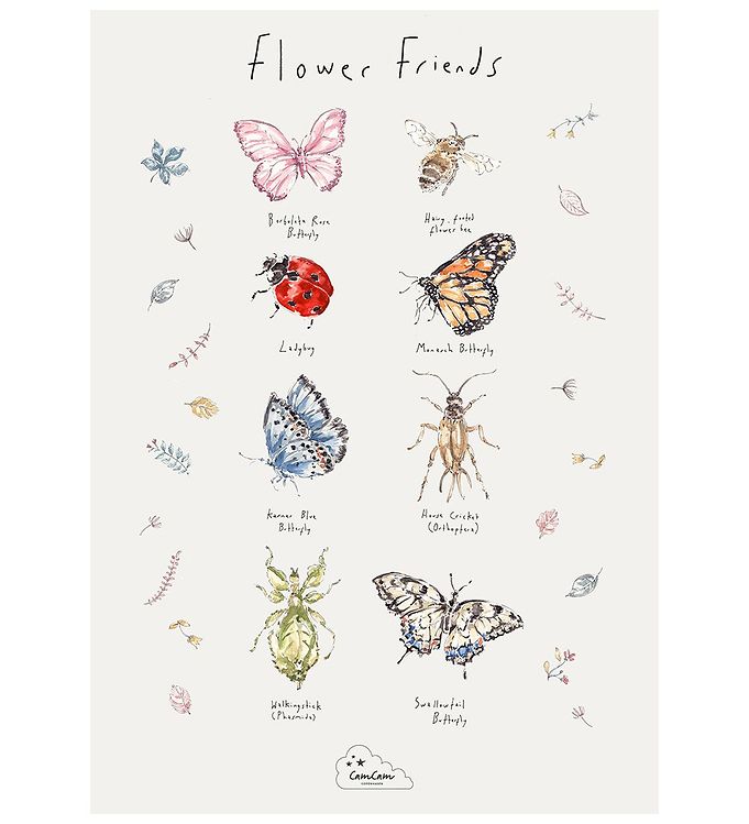 Hvid Cam Cam Plakat Flower Friends - Cam Cam Plakater  - 5712805094386