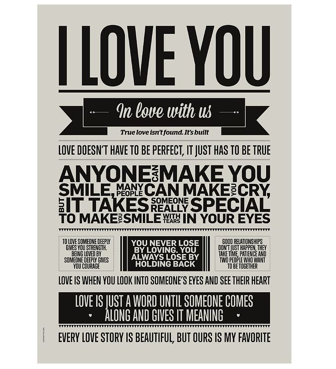 Grå Love Type Plakat 50x70 Love You Warm Grey - I Love My Type Plakater  - 5713160000357