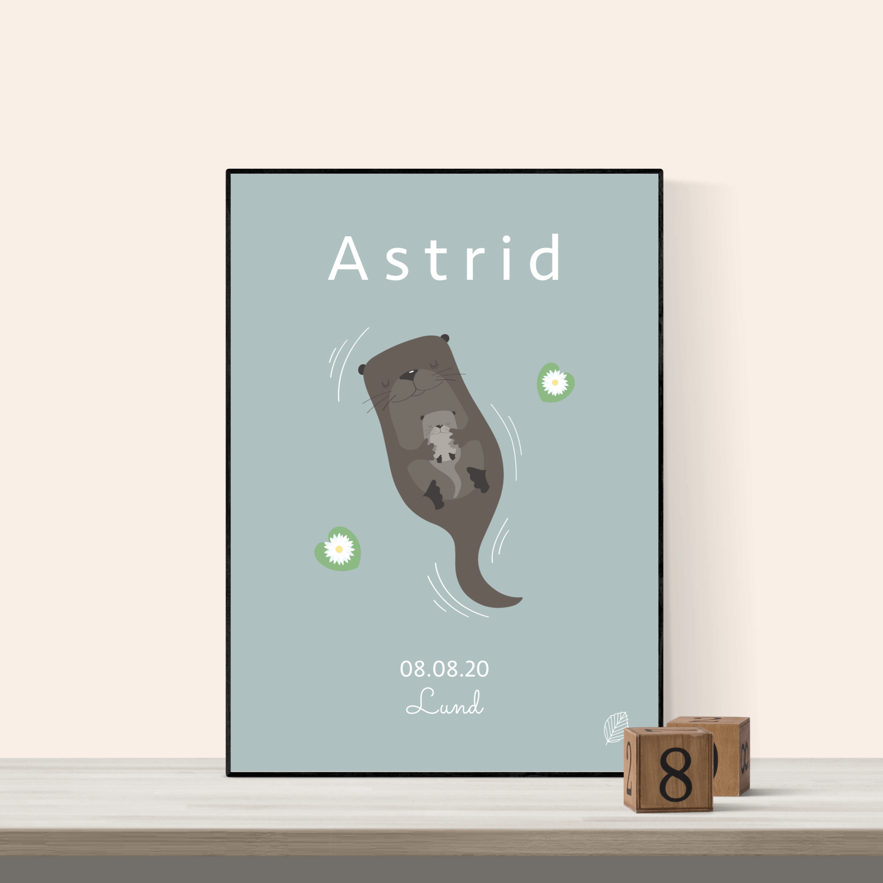 Navneplakat Personlig Plakat Navn Fødselsdag Odder Blå 50x70 - Nordic Simply Plakater