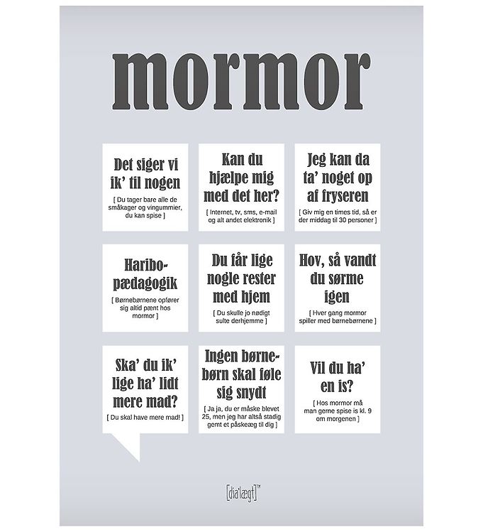 Grå Dialægt Plakat 30x42 Mormor - Dialægt Plakater  - 5714460341829